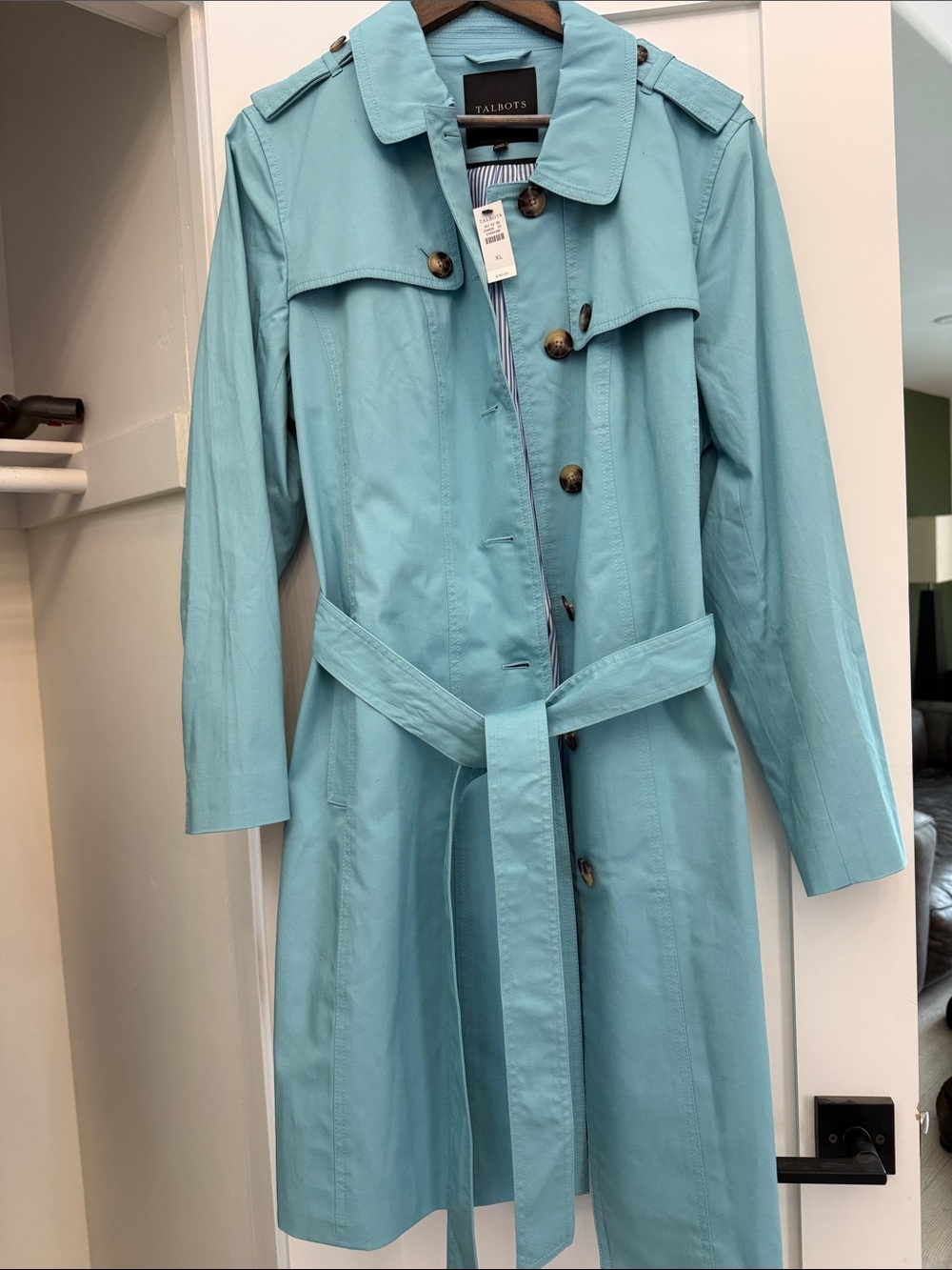 Talbots Aqua Blue Belted Trench Coat